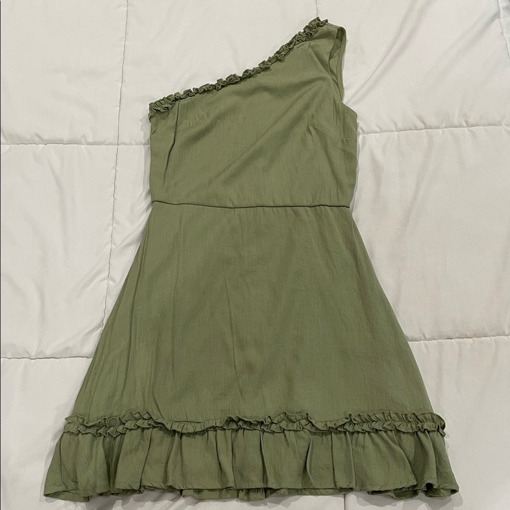 Blue Rain Olive One-Shoulder Dress